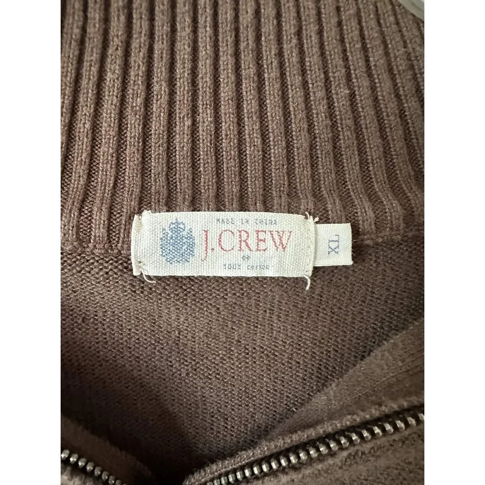 J Crew Men's XL Quarter Zip Sweater Brown Mock Neck Cotton Knit Pullover Cozy